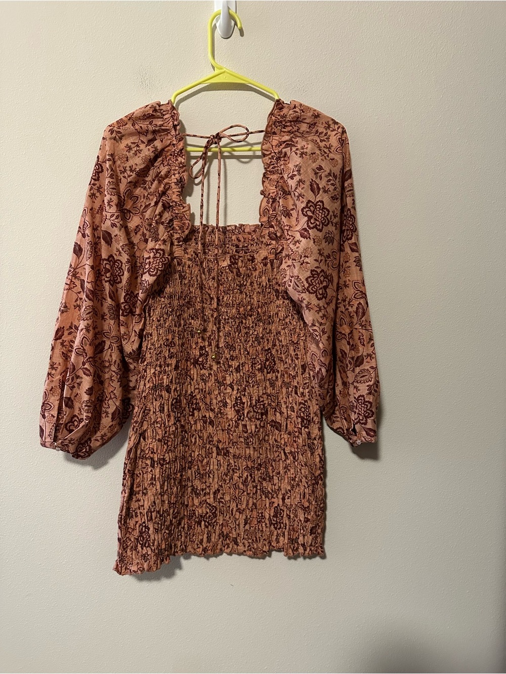 NWT Free People Smock It to Me Mini Dress Apricot Combo Pink Floral Size Small - Picture 4 of 7
